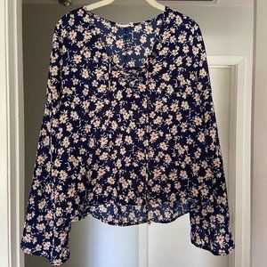 Lush Navy Floral Peasant Blouse